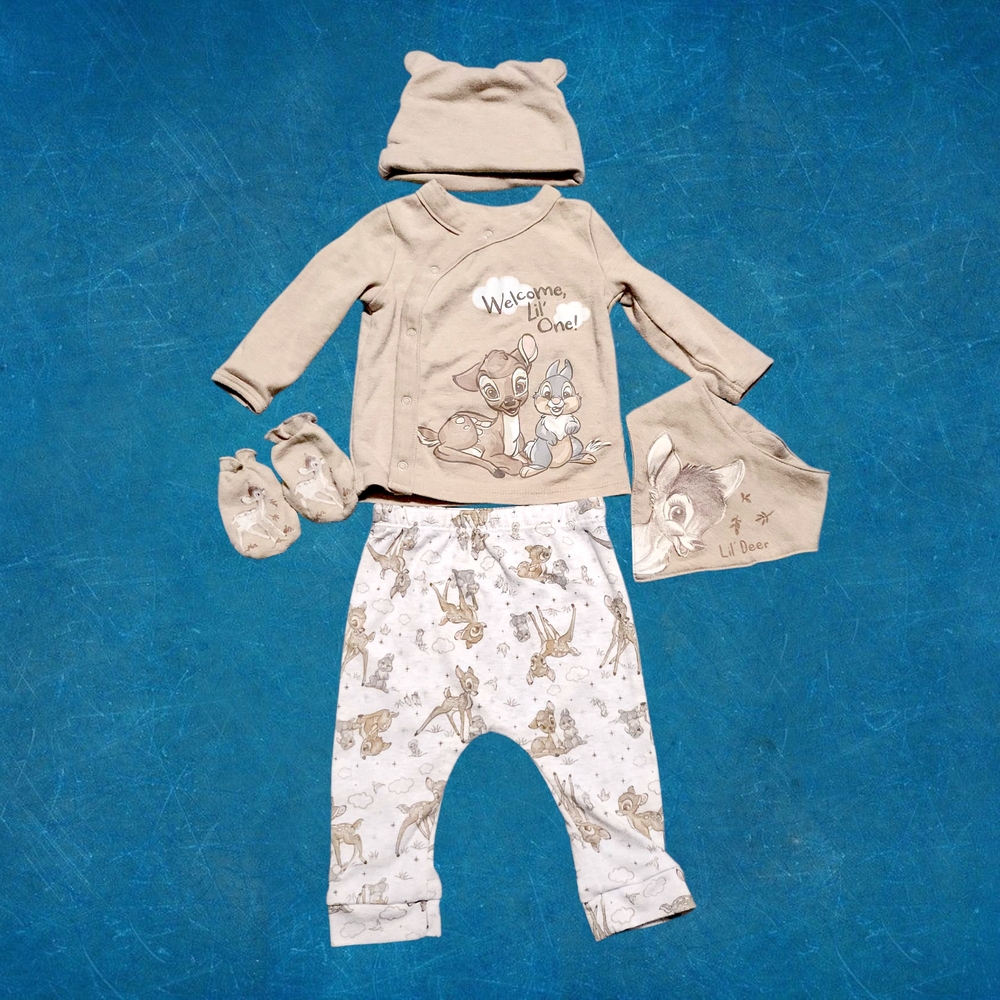 Disney Collection - 6pcs Bambi Pajama Set (3-6M) Infant Baby - Tan/Cream/Brown
